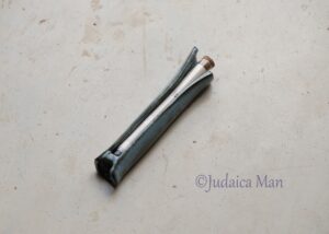 Ceramic mezuzah case with glass tube blue color