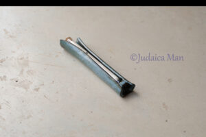 Ceramic mezuzah case with glass tube blue color
