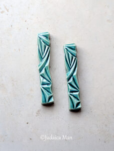Ceramic mezuzah "Diamond" Blue glass color