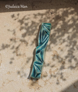 Ceramic mezuzah "Diamond" Blue glass color