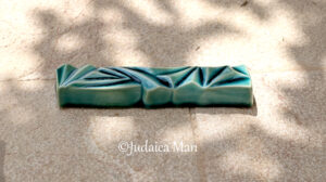Ceramic mezuzah "Diamond" Blue glass color